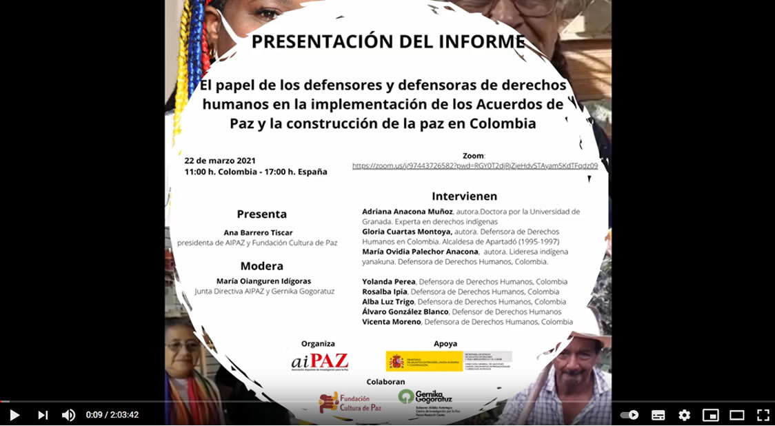 Presentación del informe el papel de las personas defensoras en la construcción de paz en Colombia