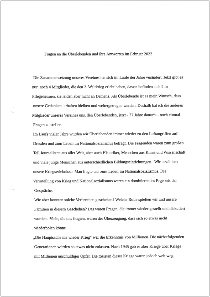 Carta de Nora Lang, superviviente del bombardeo de Dresden