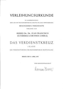 Cruz del mérito de la República Federal de Alemania a Juan Gutierrez