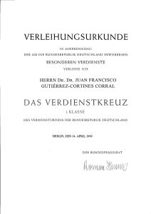 Cruz del mérito de la República Federal de Alemania a Juan Gutierrez