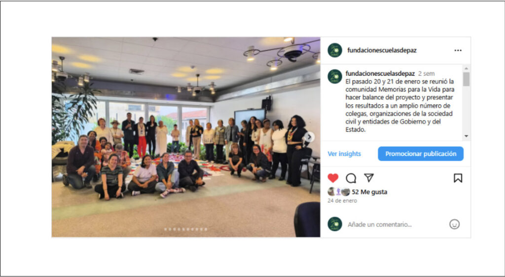 Publicaciones en Redes Sociales del proyecto Memorias para la Vida