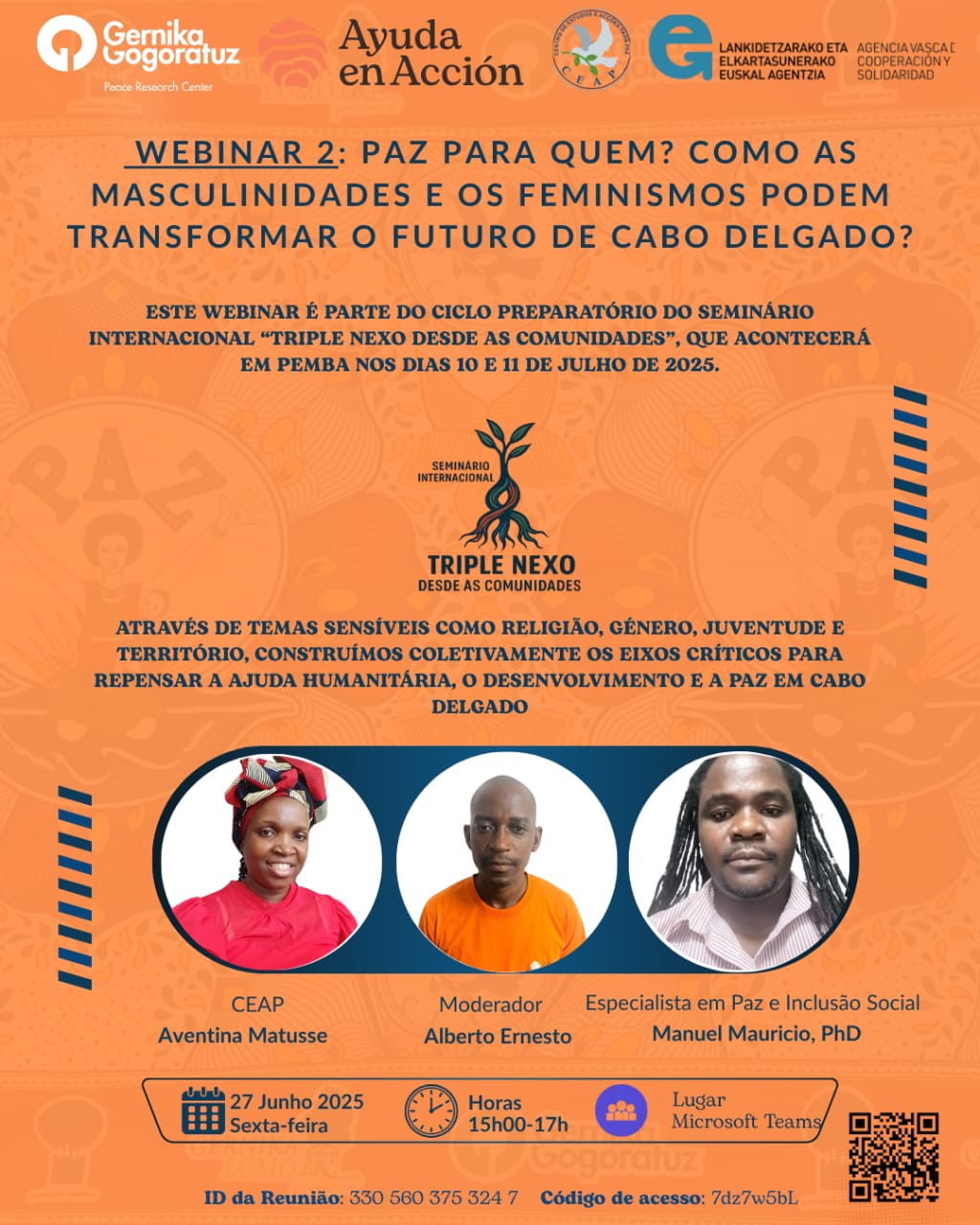 webinar "Paz para quien? Cómo las masculinidades y los femnismos pueden transformar el futuro de Cabo Delgado"