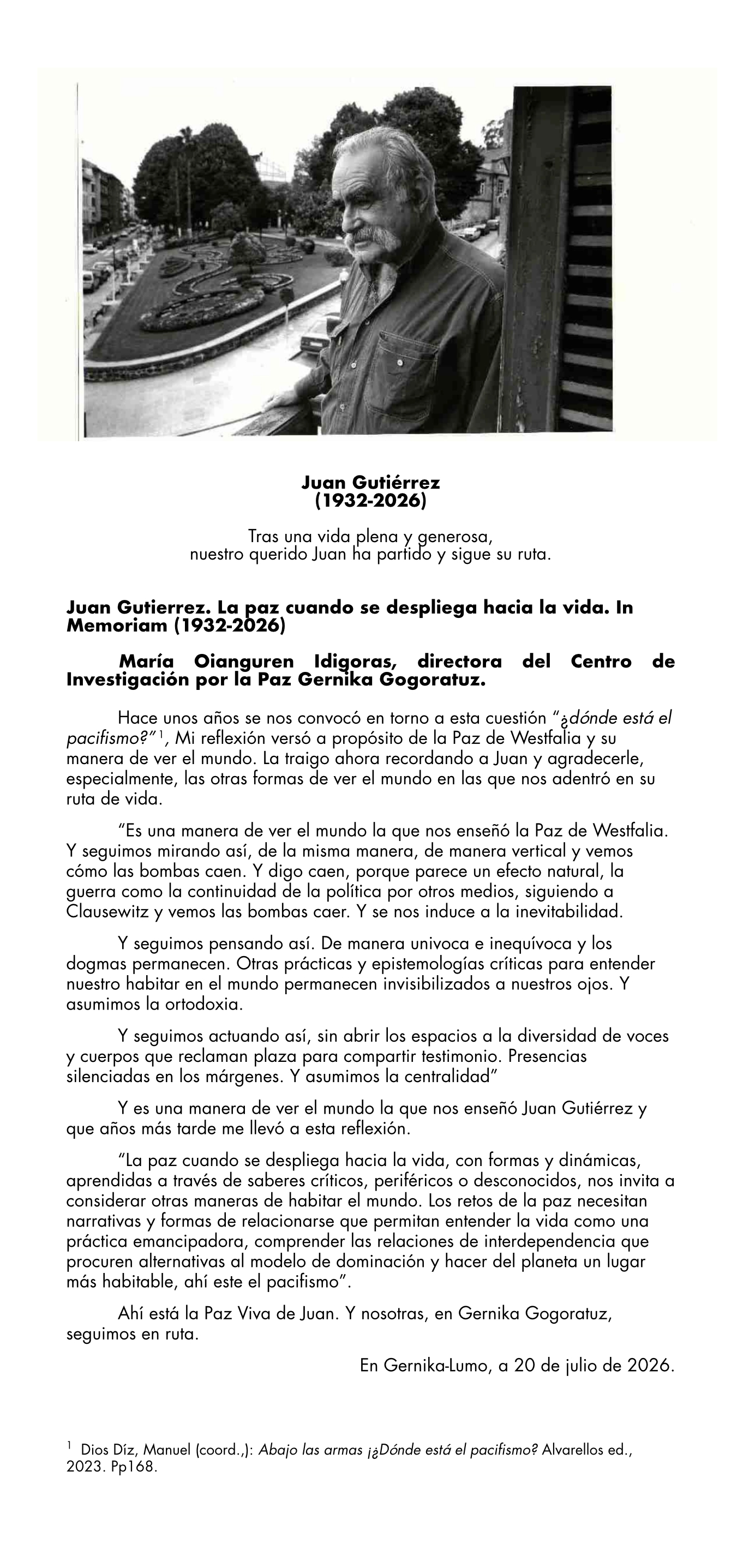 Texto de María Oianguren sobre Juan Gutierrez