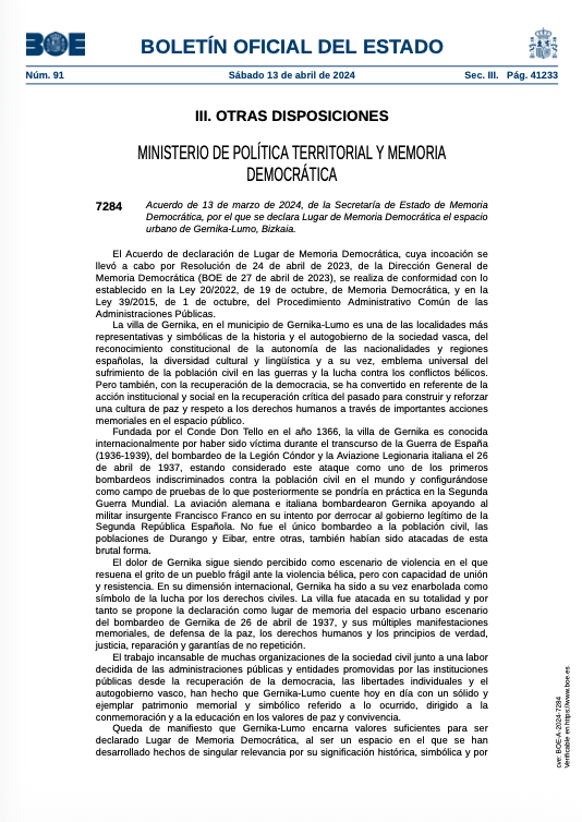 Declaración Lugar de Memoria Democrática